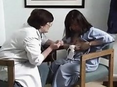 Old woman milks the saggy tit of a young woman