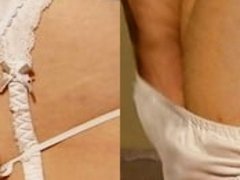 Crossdresser in silky white lingerie (Thlin1030663a)